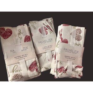 Set Of 6 Rachel Zoe Cotton Napkins With Heart & Love Design‎ 18"x18"